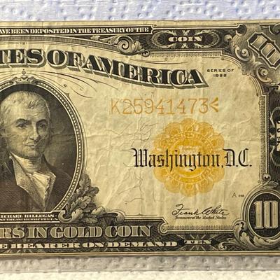 Series of 1922 $10 Large Size Gold Certificate in Nice Circulated Condition as Pictured. FREE DOMESTIC SHIPPING.