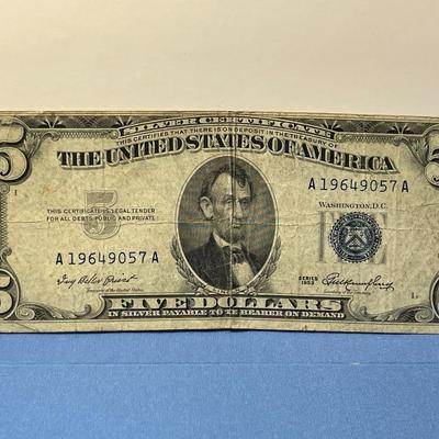 Series of 1953 Heavily Circulated Condition $5 Silver Certificate A19649057A as Pictured. FREE DOMESTIC SHIPPING.