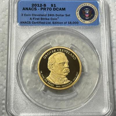 ANACS Certified 2012-S PROOF70 DEEP CAMEO Grover Cleveland Presidential Dollar Coin "First Strike" as Pictured. FREE DOMESTIC...