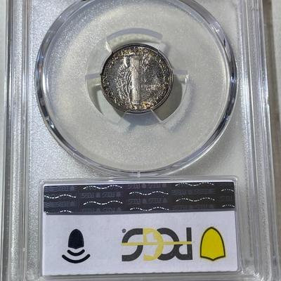 PCGS CERTIFIED 1945-S MS67 SUPERB TONED MERCURY SILVER DIME AS PICTURED.