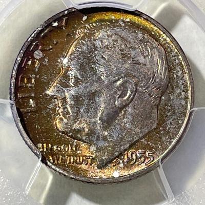 PCGS CERTIFIED 1955-S MS66 SUPERB TONED ROOSEVELT SILVER DIME AS PICTURED.