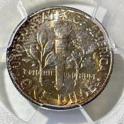 PCGS CERTIFIED 1955-S MS66 SUPERB TONED ROOSEVELT SILVER DIME AS PICTURED.