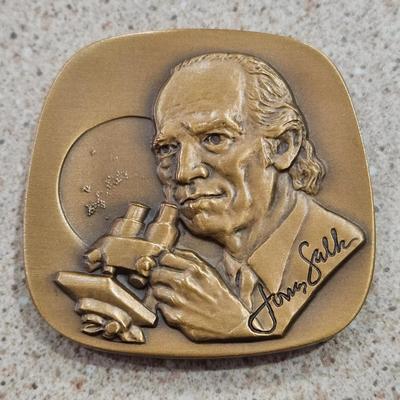 Vintage 1980 Jonas Salk Jewish American Hall of Fame Medicine Honoree SEALED in Cello Bronze Medallion by Artist Hal Reed & Magnes...