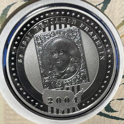 2004 Cook Islands $5.00 Silver/Clad Commemorative Ben Franklin US Postal Service Coin (LOW MINTAGE) as Pictured. FREE DOMESTIC SHIPPING.