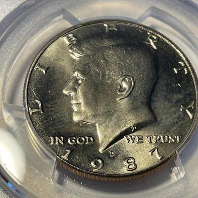 PCGS CERTIFIED 1987-D MS65 KENNEDY HALF DOLLAR AS PICTURED. FREE DOMESTIC SHIPPING.