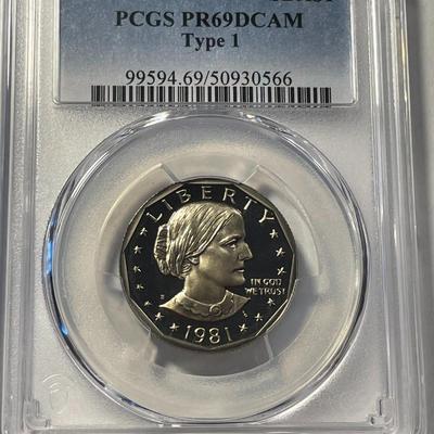 PCGS CERTIFIED 1981-S TYPE-1 PROOF69 DEEP CAMEO SUSAN B. ANTHONY DOLLAR FRESHLY GRADED. FREE DOMESTIC SHIPPING.