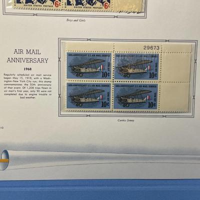 Youth & Air Mail Anniversary 1968 Mint Condition US Stamp Plate Blocks Page as Pictured. Only One $5 Shipping Charge for 1 or 100...