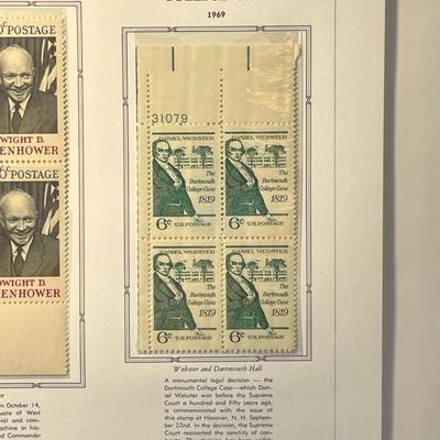 Dwight D. Eisenhower & Dartmouth College Case 1969 Mint Condition US Stamp Plate Blocks Page as Pictured. Only One $5 Shipping Charge...