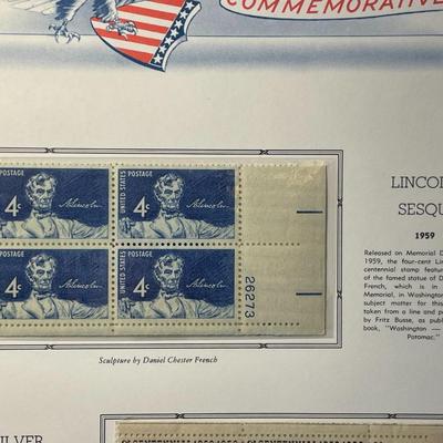 Lincoln Sesqui & Silver Centennial 1959 Mint Condition US Stamp Plate Blocks Page as Pictured. Only One $5 Shipping Charge for 1 or...