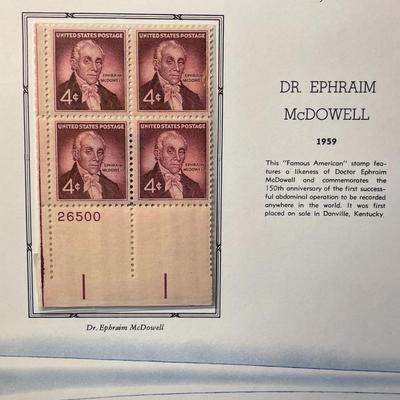 Dental Health & Dr Ephraim McDowell 1959 Mint Condition US Stamp Plate Blocks Page as Pictured. Only One $5 Shipping Charge for 1 or...