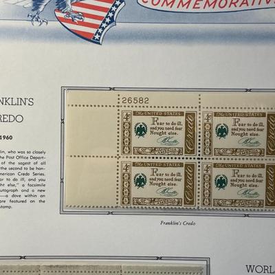 Franklin's Credo & World Refugee Year 1960 Mint Condition US Stamp Plate Blocks Page as Pictured. Only One $5 Shipping Charge...