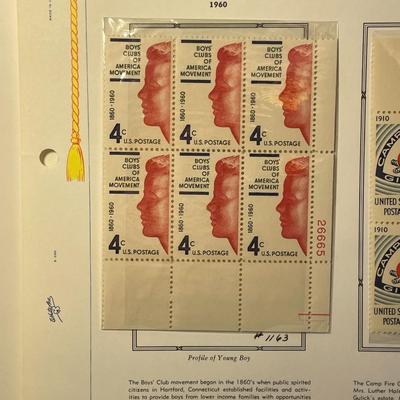 Boys Club of America & Camp Fire Girls 1960 Mint Condition US Stamp Plate Blocks Page as Pictured. Only One $5 Shipping Charge for 1...