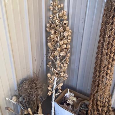 LARGE MACRAMÉ, COLORFUL, CORN, WICKER BASKET’S, AND WOODSY FOLIAGE
