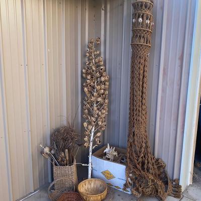 LARGE MACRAMÉ, COLORFUL, CORN, WICKER BASKET’S, AND WOODSY FOLIAGE