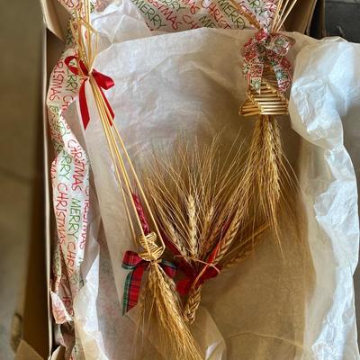 VINTAGE CHRISTMAS ELVES, STRING OF BELLS AND WHEAT DECORATIONS