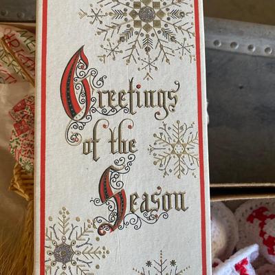 VINTAGE CHRISTMAS ELVES, STRING OF BELLS AND WHEAT DECORATIONS