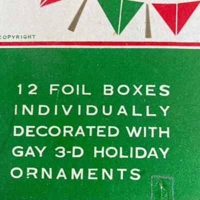 BOX OF VINTAGE GIFT WRAP AND GIFT TAGS PLUS A BOX OF NOEL MATCHES