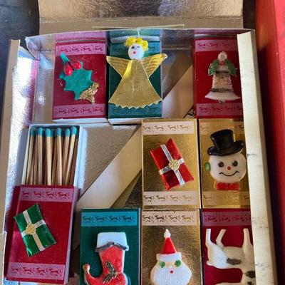 BOX OF VINTAGE GIFT WRAP AND GIFT TAGS PLUS A BOX OF NOEL MATCHES