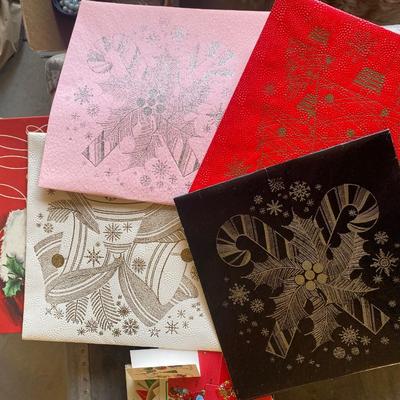 BOX OF VINTAGE GIFT WRAP AND GIFT TAGS PLUS A BOX OF NOEL MATCHES