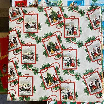 BOX OF VINTAGE GIFT WRAP AND GIFT TAGS PLUS A BOX OF NOEL MATCHES