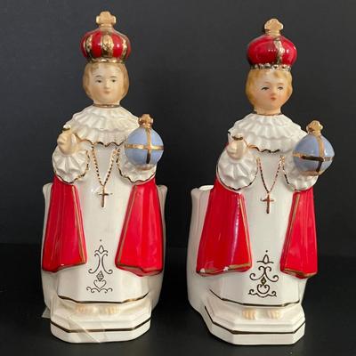 LOT 2: Assortment of Religious Items Including Infant of Prague Statute, Madonna Bust, Holy Bible in Wooden Case and Black Leather...