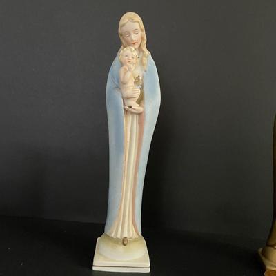 LOT 2: Assortment of Religious Items Including Infant of Prague Statute, Madonna Bust, Holy Bible in Wooden Case and Black Leather...