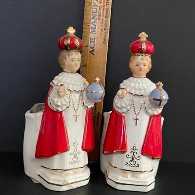 LOT 2: Assortment of Religious Items Including Infant of Prague Statute, Madonna Bust, Holy Bible in Wooden Case and Black Leather...