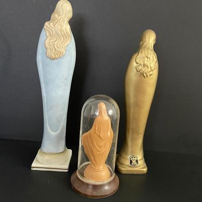 LOT 2: Assortment of Religious Items Including Infant of Prague Statute, Madonna Bust, Holy Bible in Wooden Case and Black Leather...