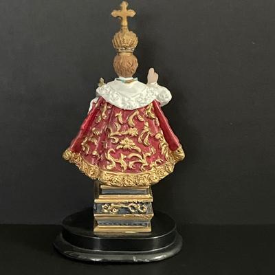 LOT 2: Assortment of Religious Items Including Infant of Prague Statute, Madonna Bust, Holy Bible in Wooden Case and Black Leather...