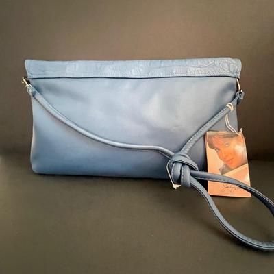 LOT 3: Colorful Handbags, Striped Knitting Tote, Clear Beach Bag with Matching Accessories and Blue Clutch Purse with Shoulder Strap