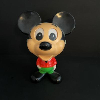 LOT 10: Vintage Items Featuring Mickey and Minnie Mouse, Pull String Mickey Mouse Talking Doll, Roly Poly Chime Ball, Wall Décor Art Set...