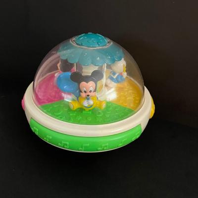 LOT 10: Vintage Items Featuring Mickey and Minnie Mouse, Pull String Mickey Mouse Talking Doll, Roly Poly Chime Ball, Wall Décor Art Set...