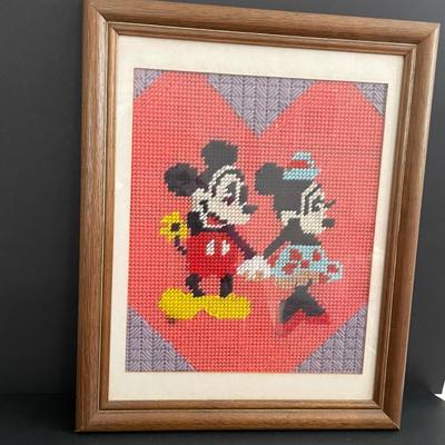 LOT 10: Vintage Items Featuring Mickey and Minnie Mouse, Pull String Mickey Mouse Talking Doll, Roly Poly Chime Ball, Wall Décor Art Set...