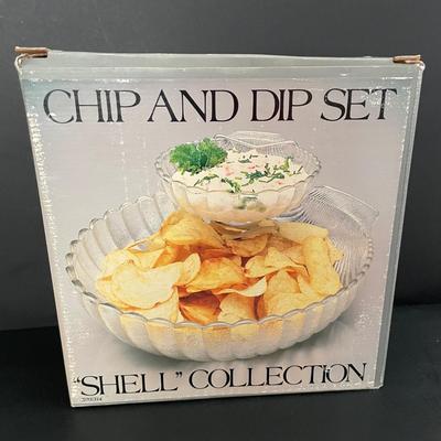 LOT 15: Fluted Glass Chip & Dip Set, Glass Serving Bowl & Salad Bowls, Copper Potpourri Pot, Six (6) Longchamp Wine Glasses and a...