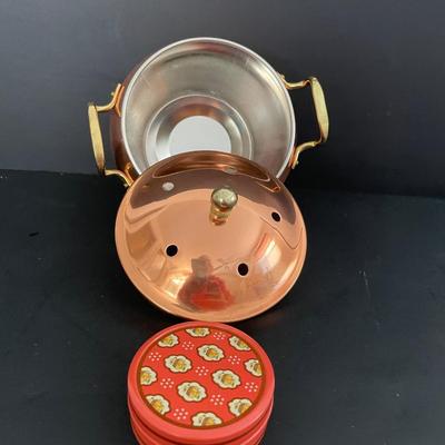 LOT 15: Fluted Glass Chip & Dip Set, Glass Serving Bowl & Salad Bowls, Copper Potpourri Pot, Six (6) Longchamp Wine Glasses and a...