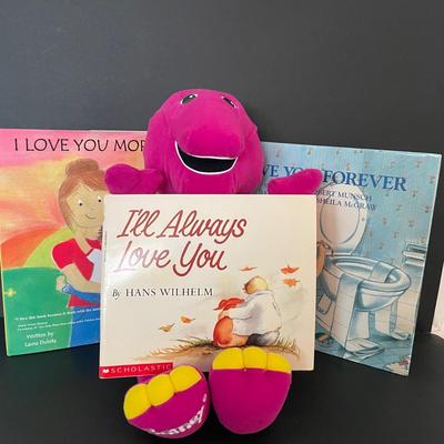 LOT: 20 Vintage Talking Barney and Three (3) of the most Beloved Children’s Books, Love You Forever, I’ll Always Love You, and I Love You...