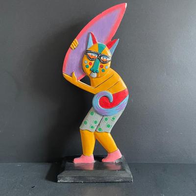 LOT:22 Colorful Collection of Hand Carved Tropical Beach Scenes and Two (2) Vibrant Hand Painted Folk Art Masks