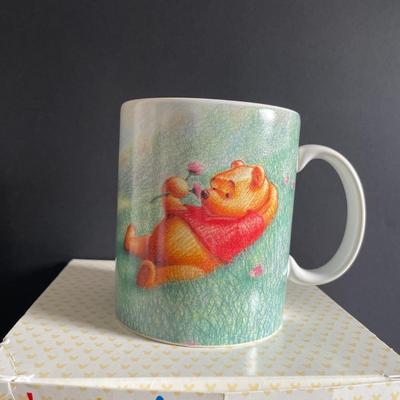 LOT 24: Winnie the Pooh & Piglet Souvenir Mugs (4.5”H), and Five (5) Vintage Glass Mugs of Assorted Disney Characters by Walt Disney...