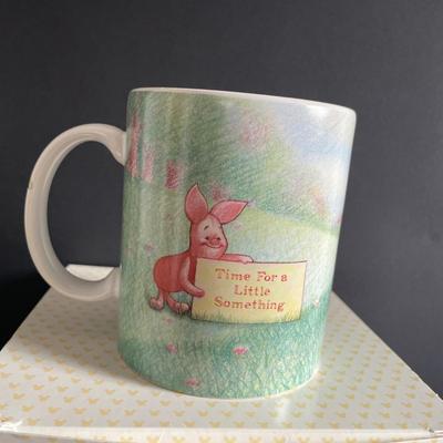 LOT 24: Winnie the Pooh & Piglet Souvenir Mugs (4.5”H), and Five (5) Vintage Glass Mugs of Assorted Disney Characters by Walt Disney...