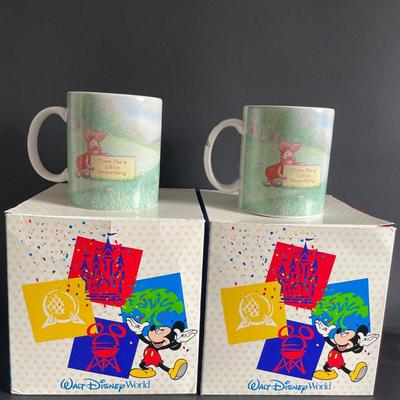 LOT 24: Winnie the Pooh & Piglet Souvenir Mugs (4.5”H), and Five (5) Vintage Glass Mugs of Assorted Disney Characters by Walt Disney...