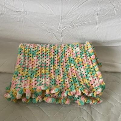 LOT 27: Colorful Collection of Hand Crochet Blankets and Throws (Various Sizes), Hand Crochet White Shoulder Shawl and Whimsical Hand...