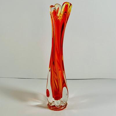LOT 28: Beautiful Art Glass Vases Including Hoosier Glass, Orange Swung Vase and More