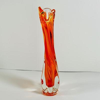 LOT 28: Beautiful Art Glass Vases Including Hoosier Glass, Orange Swung Vase and More
