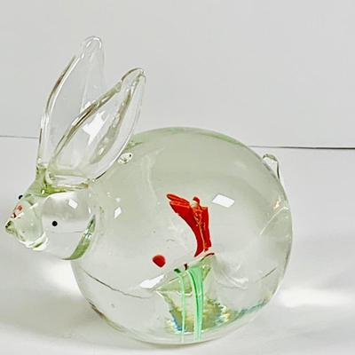 LOT 29: Art Glass Animal Paperweights, Dog, Rabbit and Bird
