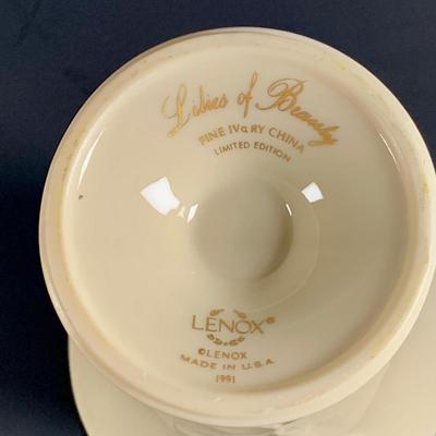 LOT 30: Lovely Lenox China Collection - Lilies of Beauty Vase, Triple Leaf Serving Dish with Gold Trim and February Birthstone Frame