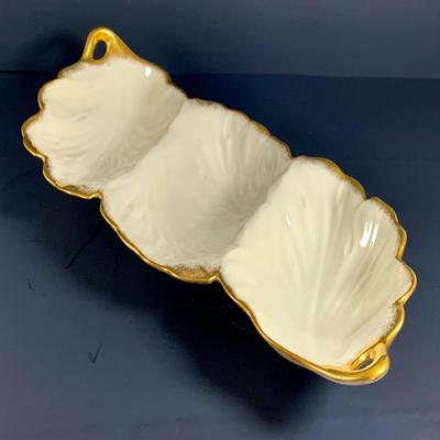 LOT 30: Lovely Lenox China Collection - Lilies of Beauty Vase, Triple Leaf Serving Dish with Gold Trim and February Birthstone Frame