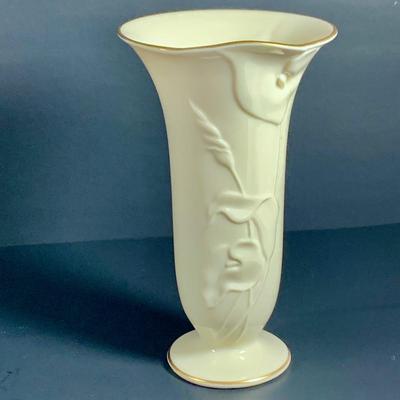 LOT 30: Lovely Lenox China Collection - Lilies of Beauty Vase, Triple Leaf Serving Dish with Gold Trim and February Birthstone Frame