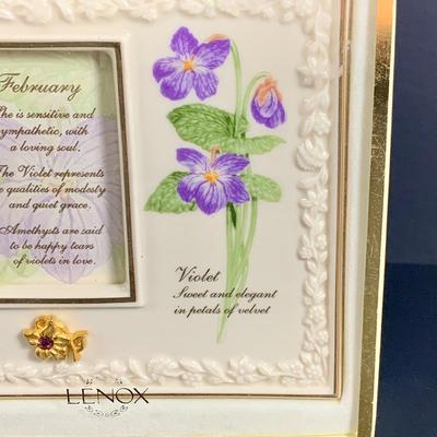 LOT 30: Lovely Lenox China Collection - Lilies of Beauty Vase, Triple Leaf Serving Dish with Gold Trim and February Birthstone Frame