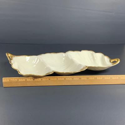 LOT 30: Lovely Lenox China Collection - Lilies of Beauty Vase, Triple Leaf Serving Dish with Gold Trim and February Birthstone Frame