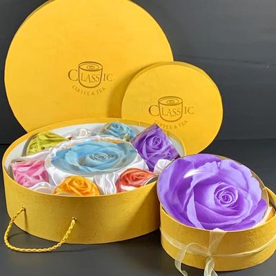 LOT 31: Classic Coffee and Tea Rainbow of Roses Cups, Saucers and Cookie Plates All in Oringinal Round Boxes